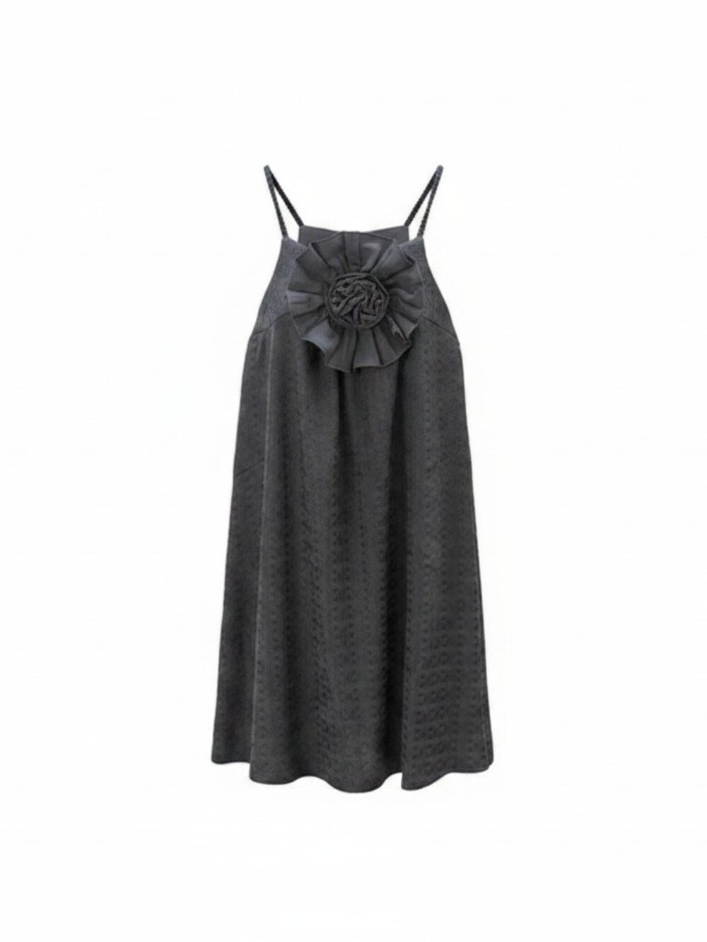Hello Franki Girls Charcoal Gray Textured Rosette Halter Dress Size 12 NWT